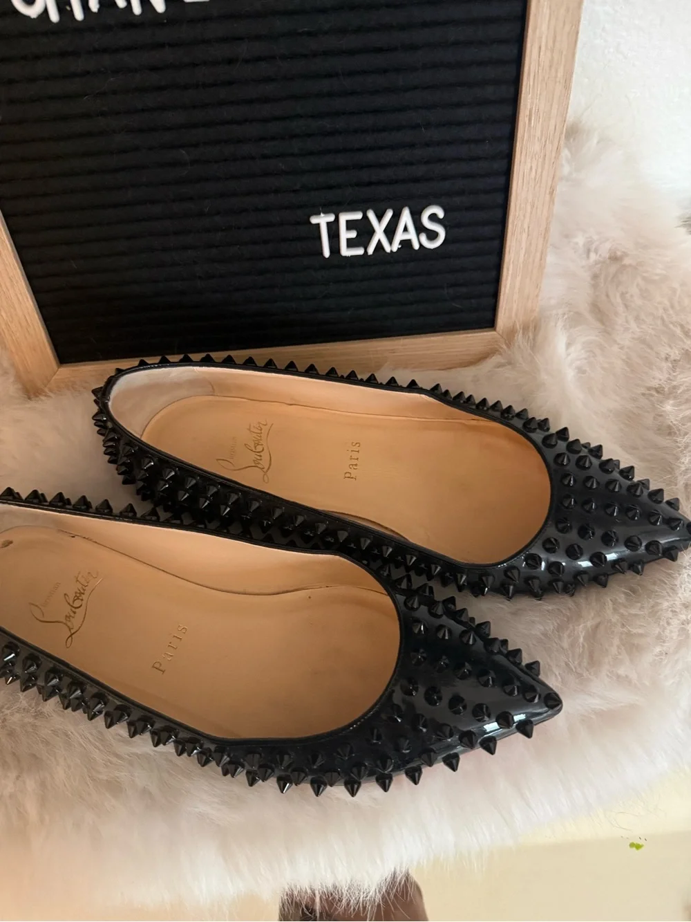 Christian Louboutin Black Spiked Pointed-Toe Flat